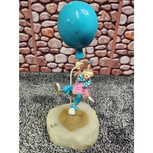 1987 Ron Lee Clown Hanging From Turquoise Balloon ~ "UP, UP & AWAY"